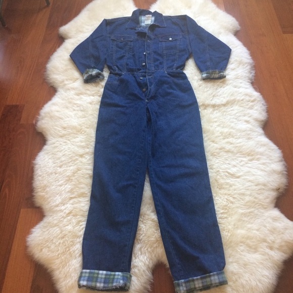 Vintage Pants - Denim and flannel plaid jumpsuit
